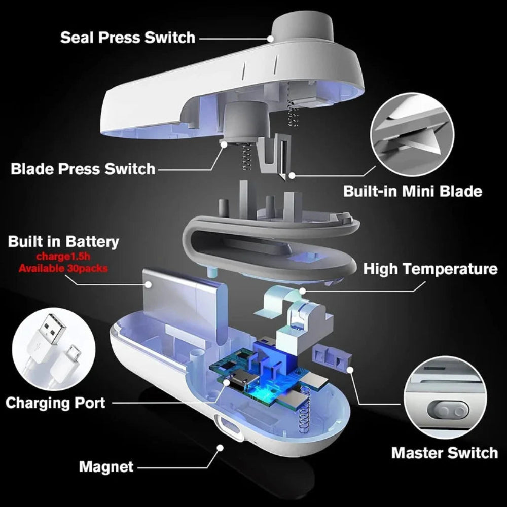 Portable Mini Sealing Machine 2 in 1 USB Rechargeable Magnetic Bag Sealer Heat Seal with Cutter