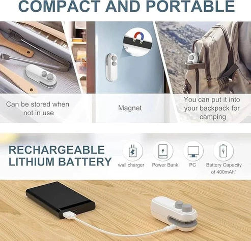 Portable Mini Sealing Machine 2 in 1 USB Rechargeable Magnetic Bag Sealer Heat Seal with Cutter